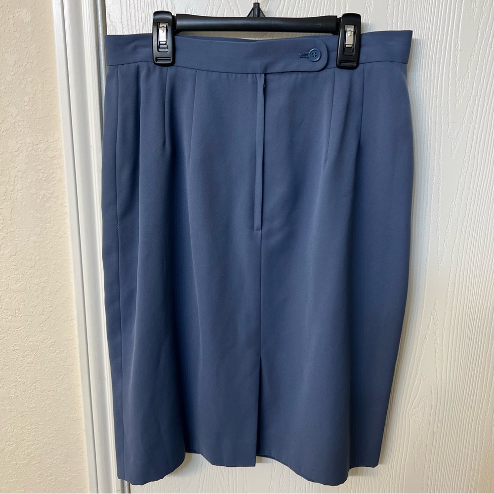 Vintage Blue Pencil Skirt with Button Waist & Zipper, Women's Size 14